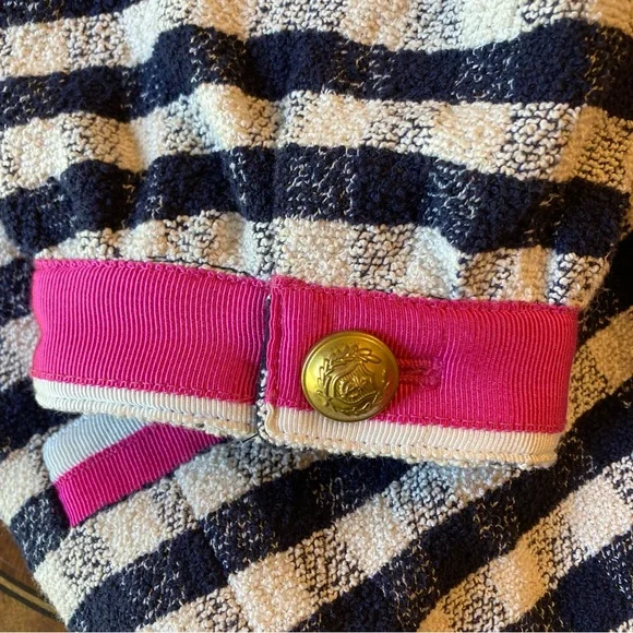 JCREW Navy Blue White Pink Gingham Check Plaid Ribbon Trim Lady Jacket Blazer - Picture 6 of 11